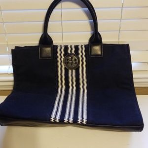 Tory burch canvas tote with leather handles